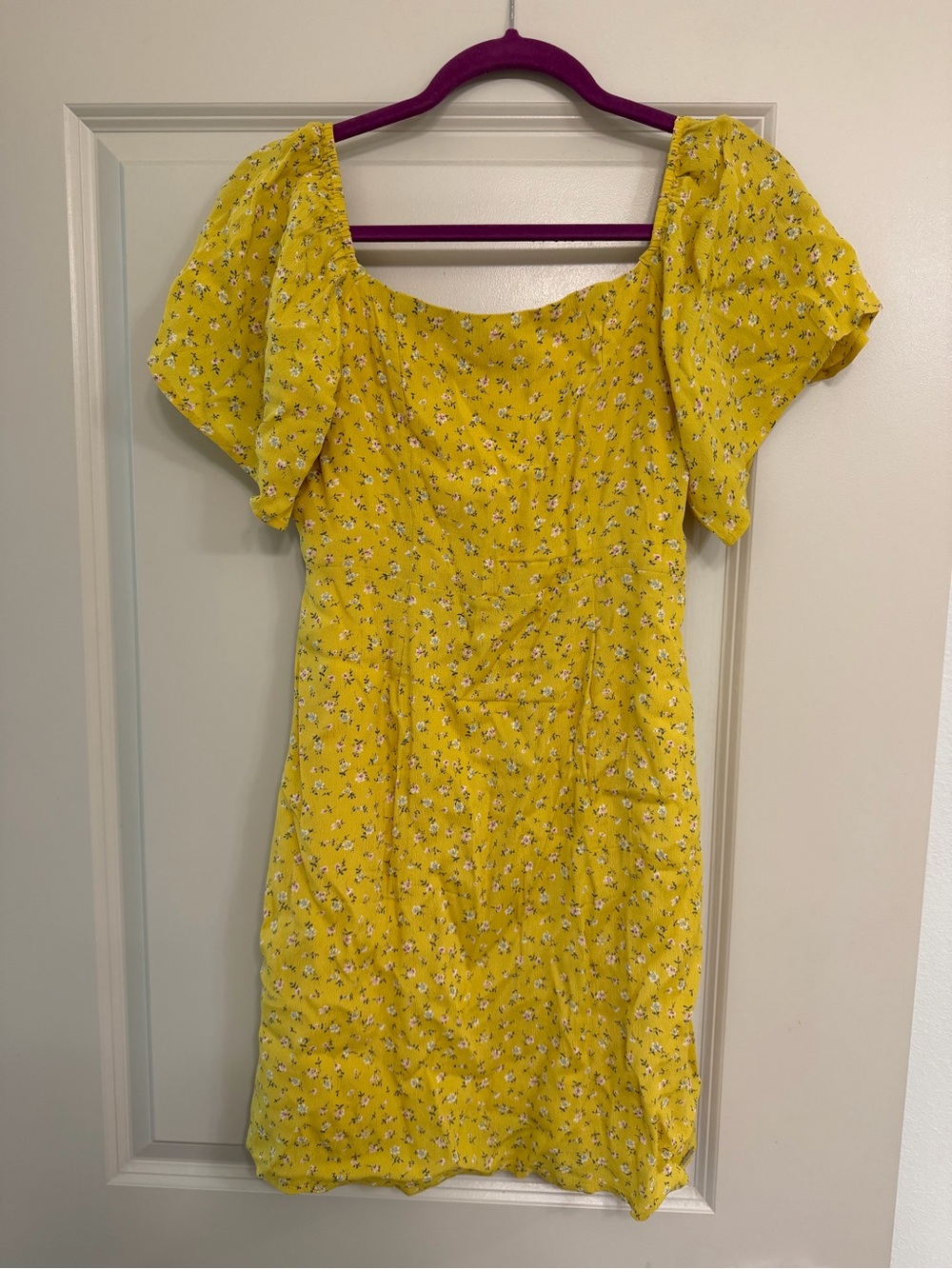 Volcom Yellow Floral Square-Neck Mini Dress